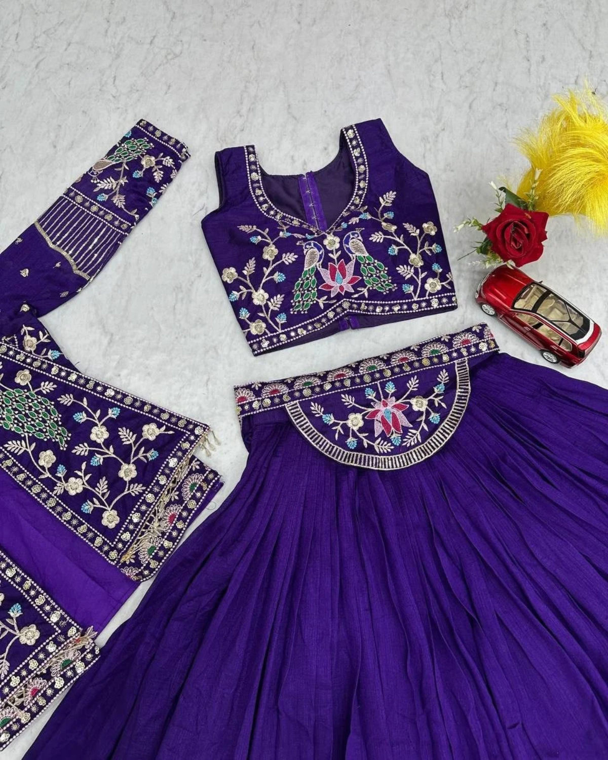Vichitra Silk Lehenga Choli with Heavy Embroidered Jacket - Image 8