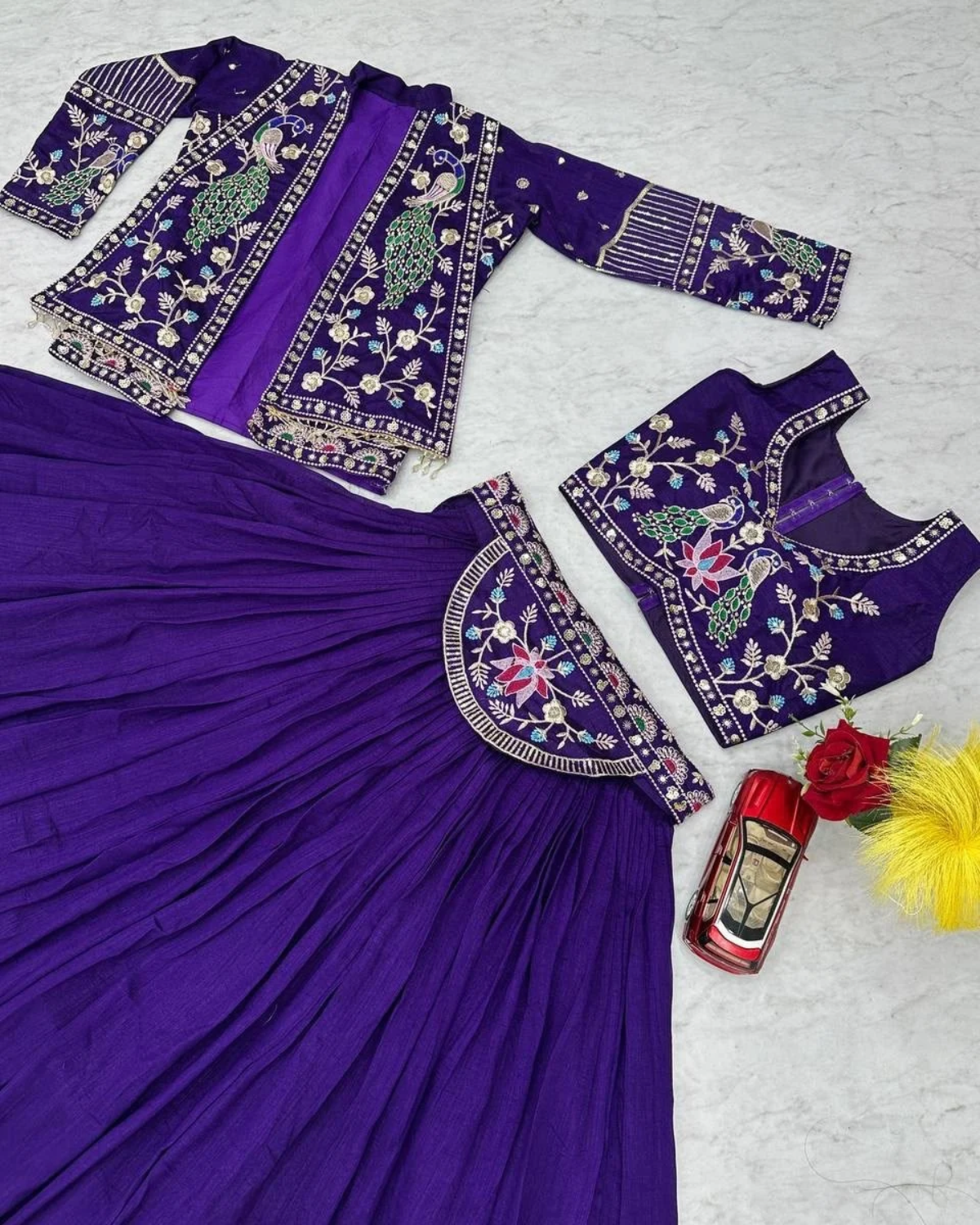 Vichitra Silk Lehenga Choli with Heavy Embroidered Jacket - Image 9