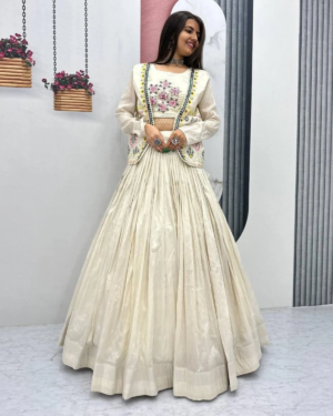 Pure Tissue Shimmer Lehenga Choli with Handwork & Diamond Work Jacket