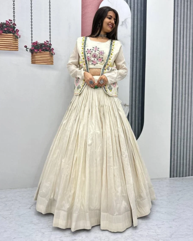 Pure Tissue Shimmer Lehenga Choli with Handwork & Diamond Work Jacket