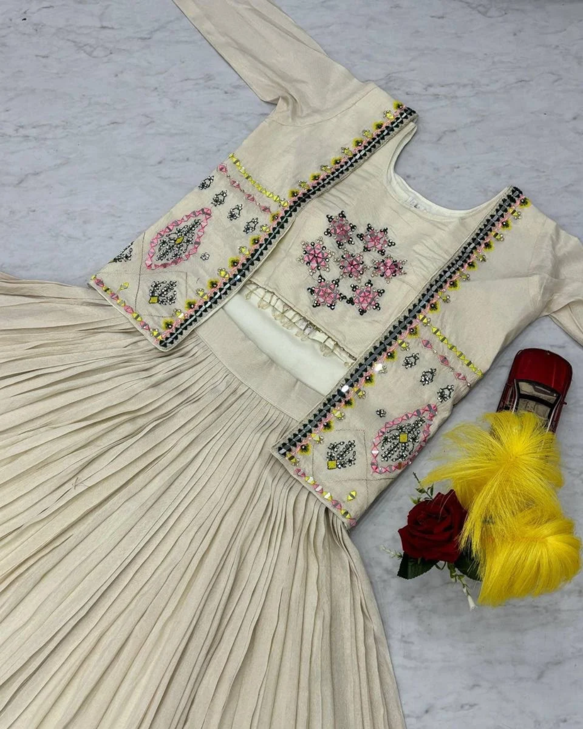 Pure Tissue Shimmer Lehenga Choli with Handwork & Diamond Work Jacket - Image 3