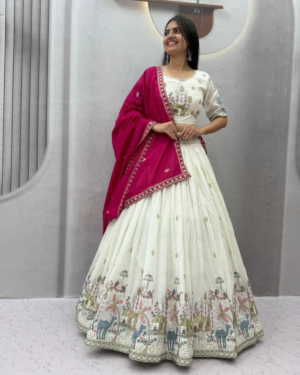 Vichitra Silk Lehenga Choli Set with Heavy Embroidery & Sequin Work