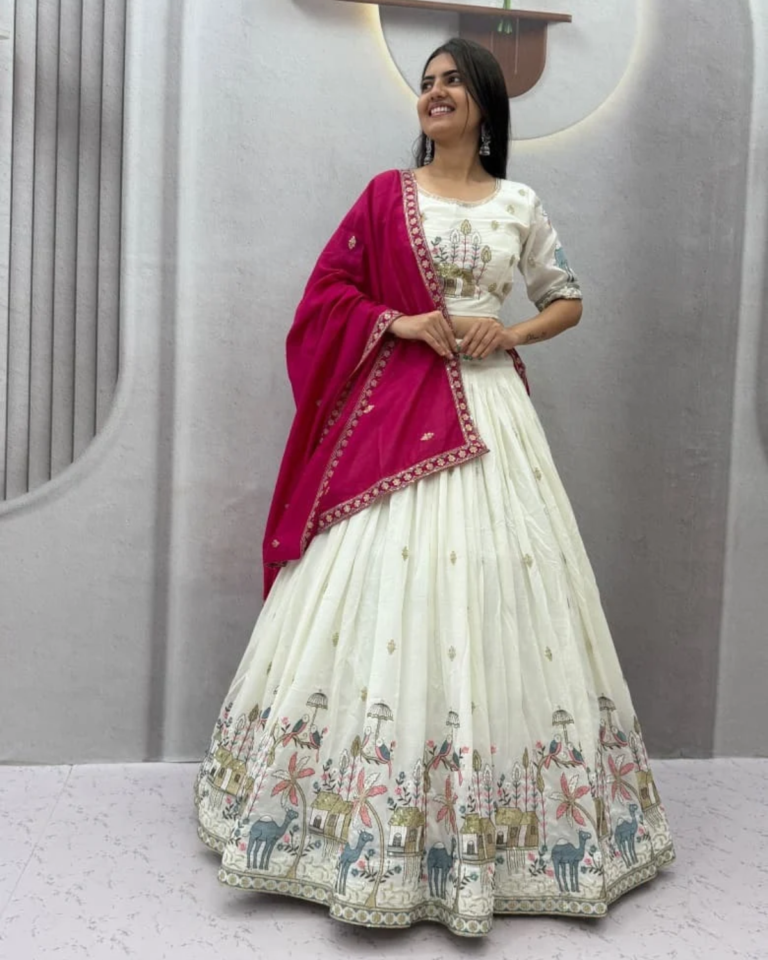 Vichitra Silk Lehenga Choli Set with Heavy Embroidery & Sequin Work